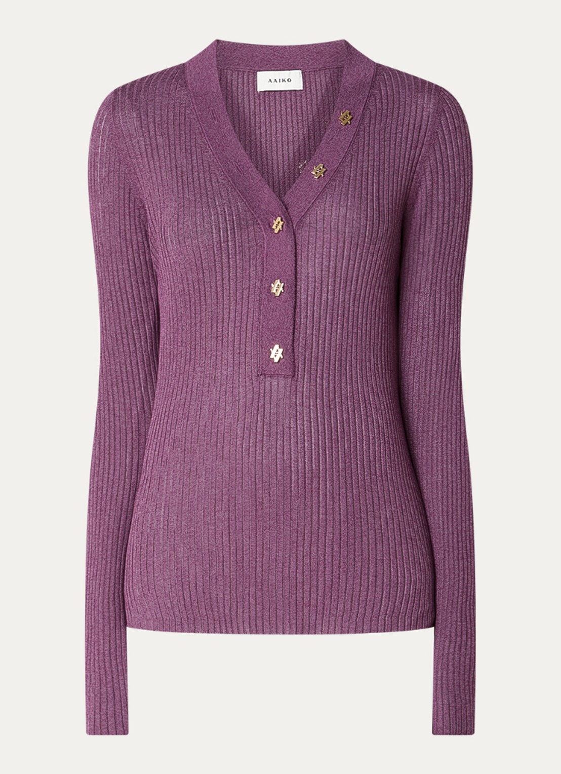 Aaiko Polly ribgebreide pullover met stretch - voorkant 2 aubergine