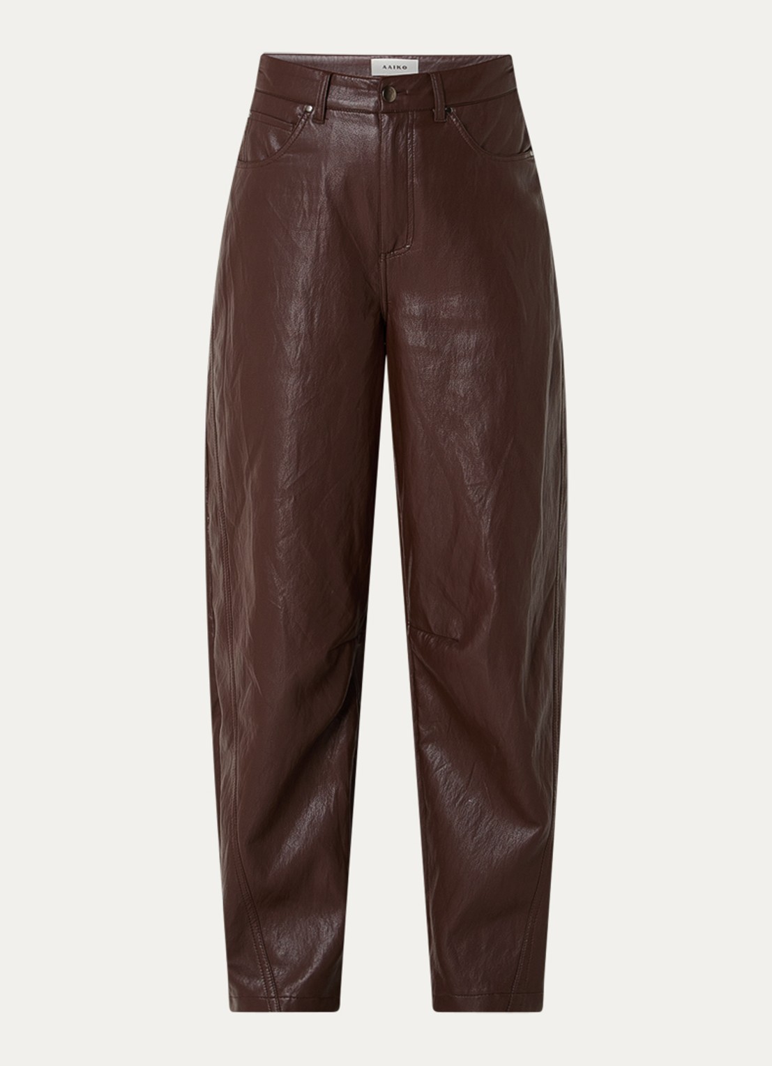 Aaiko Quin high waist balloon fit broek van imitatieleer - voorkant 2 donkerbruin