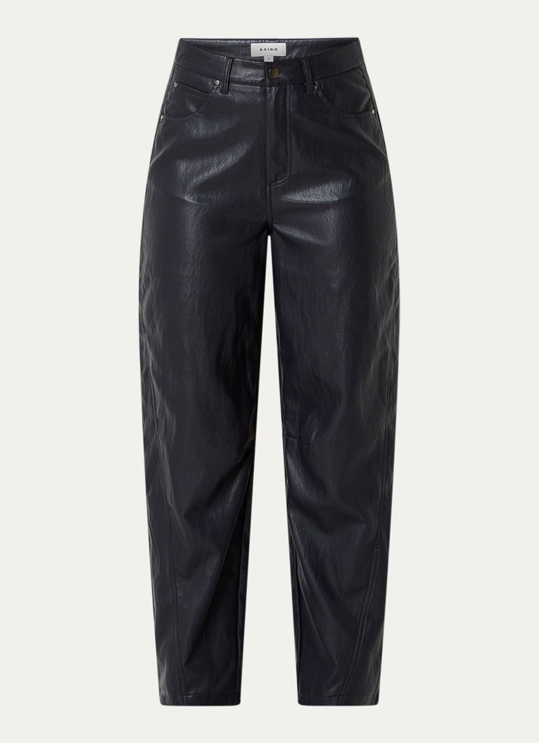 Aaiko Quin high waist balloon fit broek van imitatieleer - voorkant 4 donkerblauw