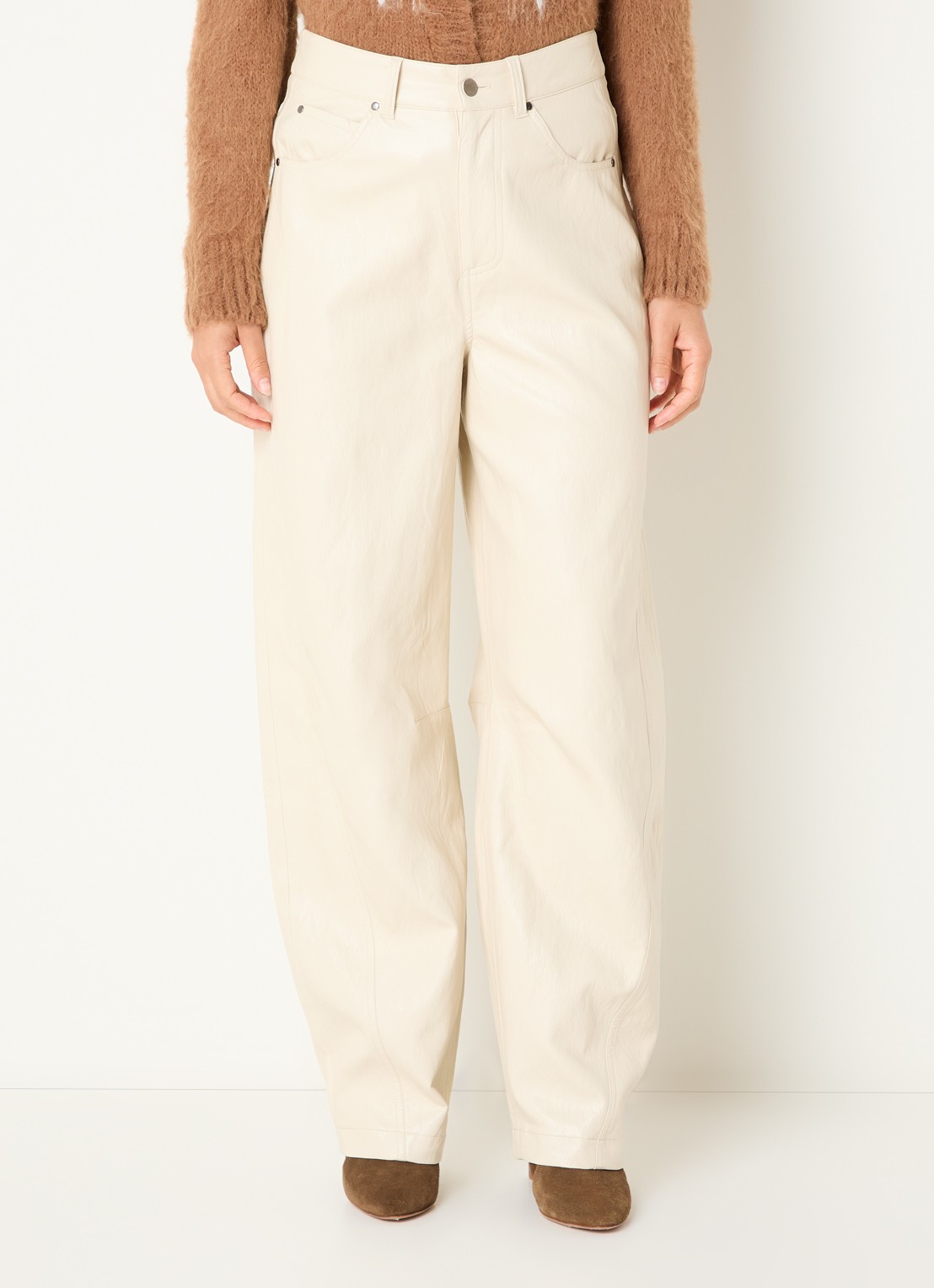 Aaiko Quin high waist balloon fit broek van imitatieleer - detail 2 creme