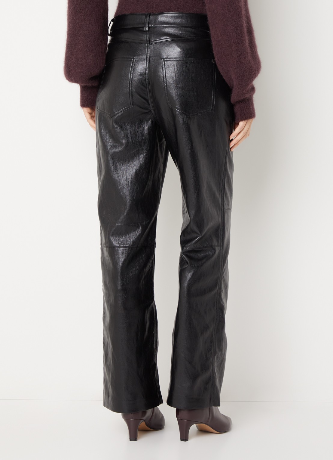Aaiko Rianne high waist loose fit broek van imitatieleer - achterkant 5 zwart