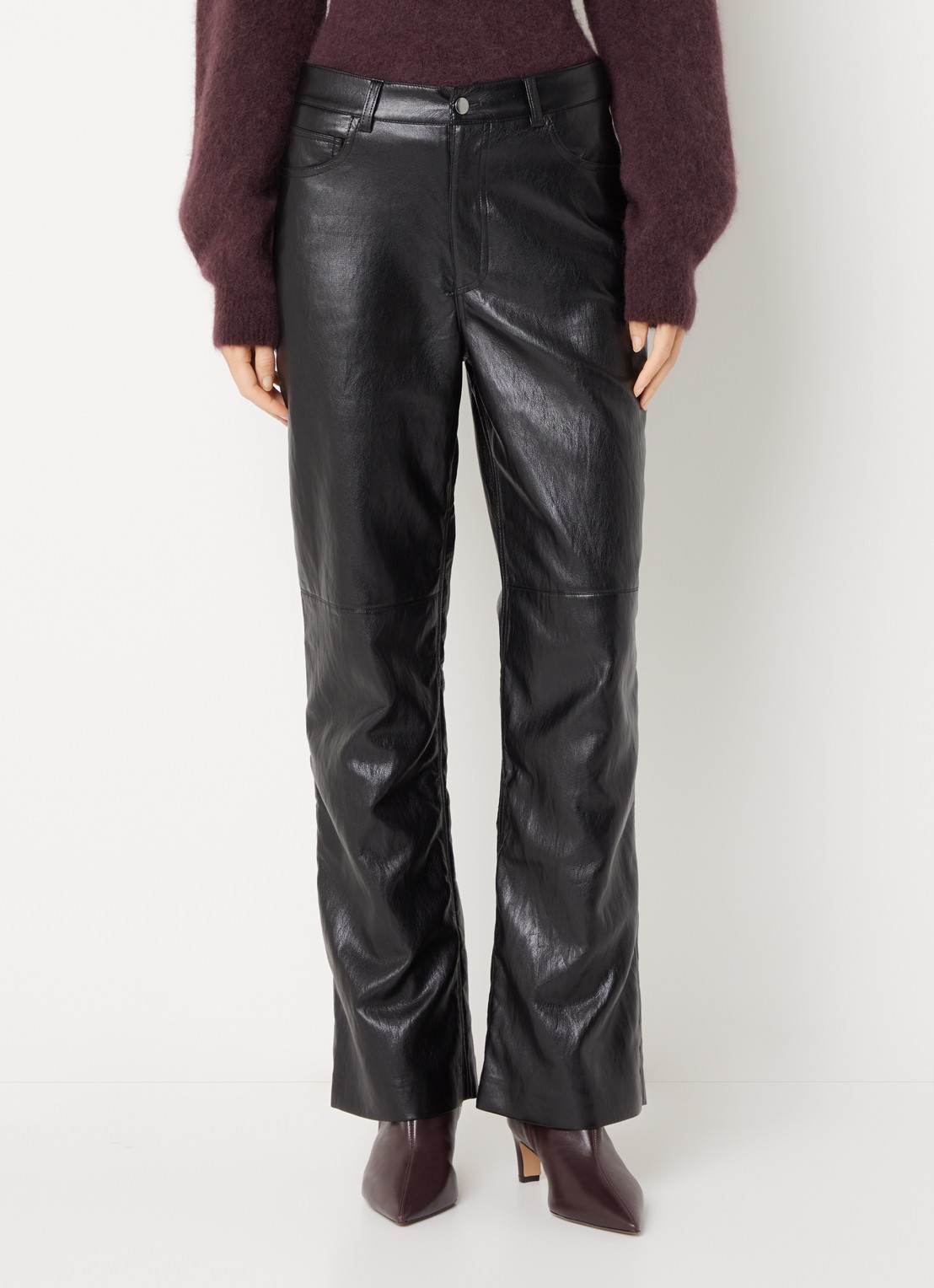 Aaiko Rianne high waist loose fit broek van imitatieleer - detail 3 zwart