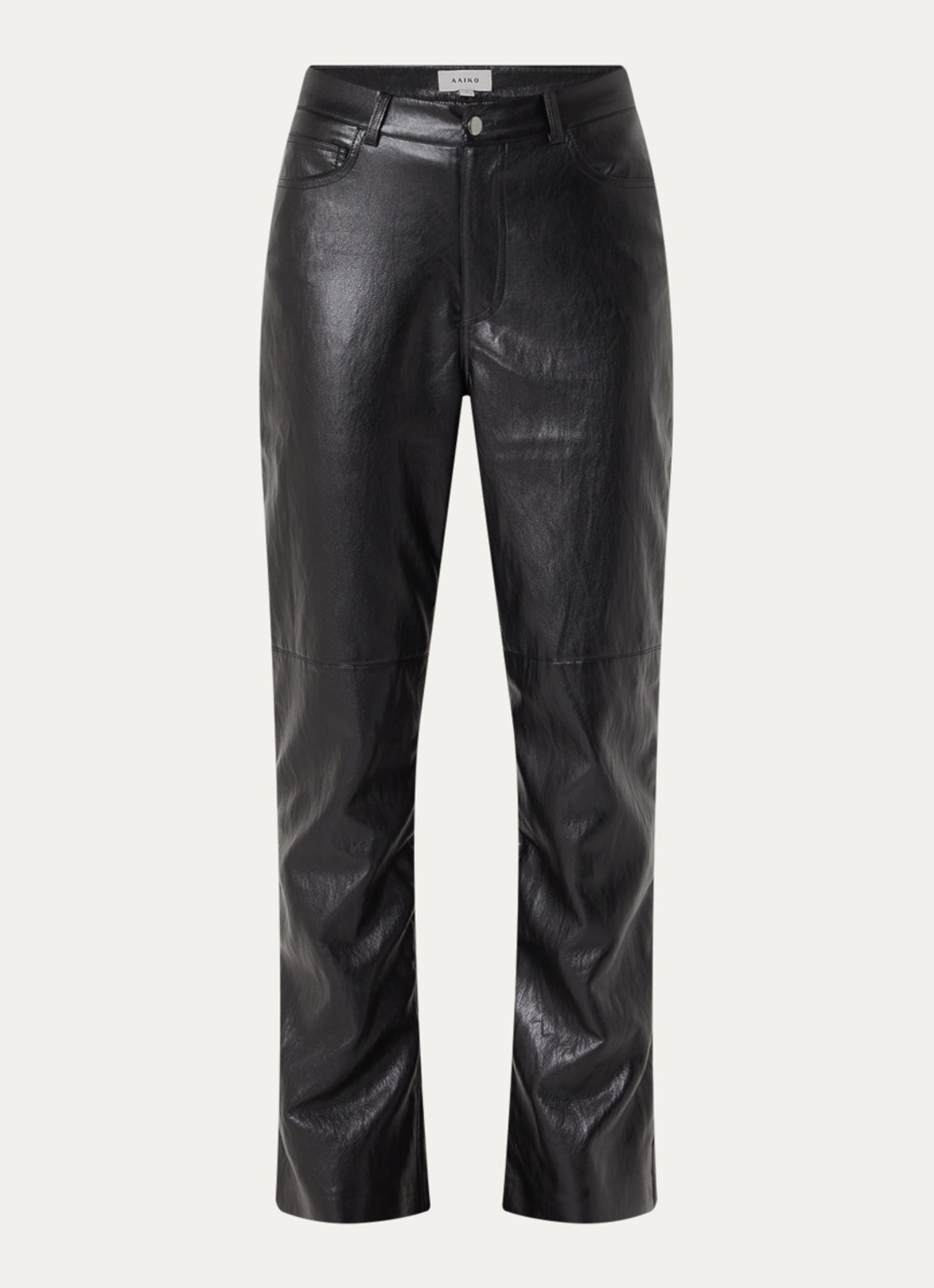 Aaiko Rianne high waist loose fit broek van imitatieleer - voorkant zwart