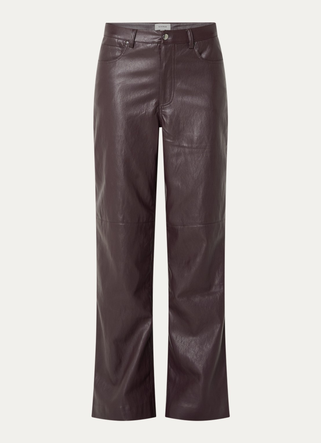 Aaiko Rianne high waist loose fit broek van imitatieleer - voorkant aubergine
