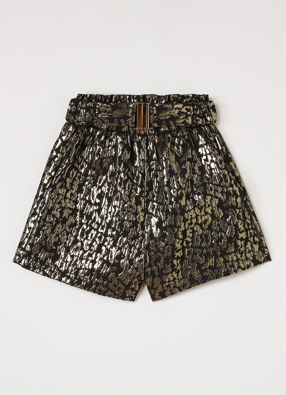 Aaiko Rikki wide fit korte broek met ceintuur - voorkant goud