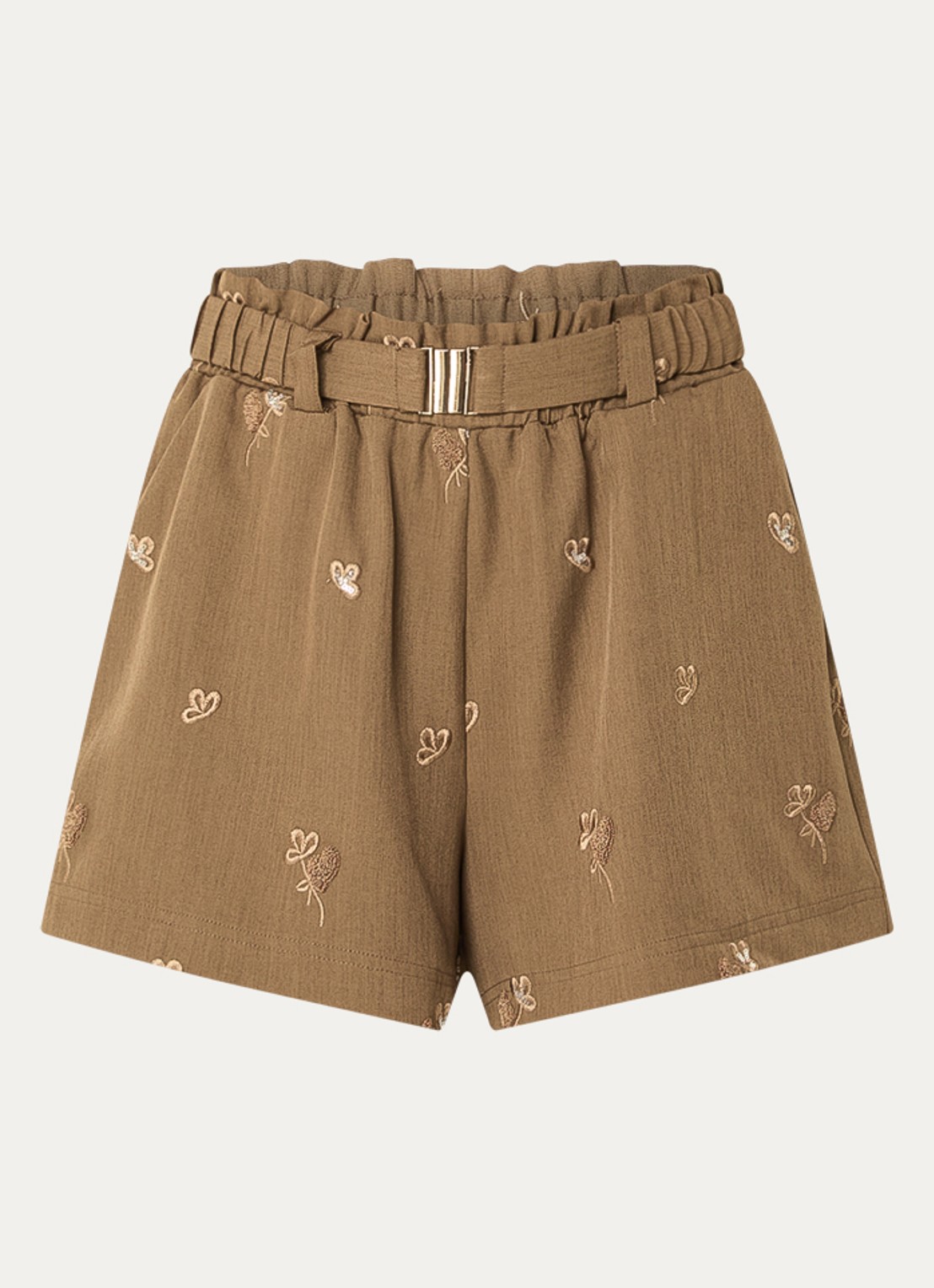 Aaiko Rikkie high waist loose fit korte broek met pailletten en borduring - voorkant 2 mosgroen