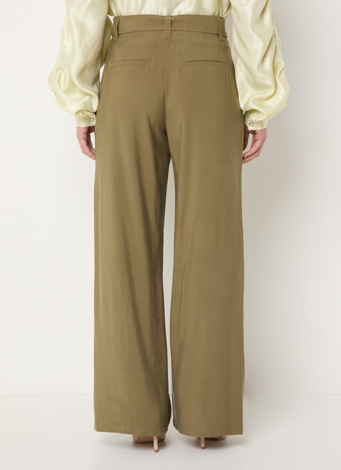 Aaiko River high waist wide fit pantalon met ceintuur - achterkant 4 donkergroen