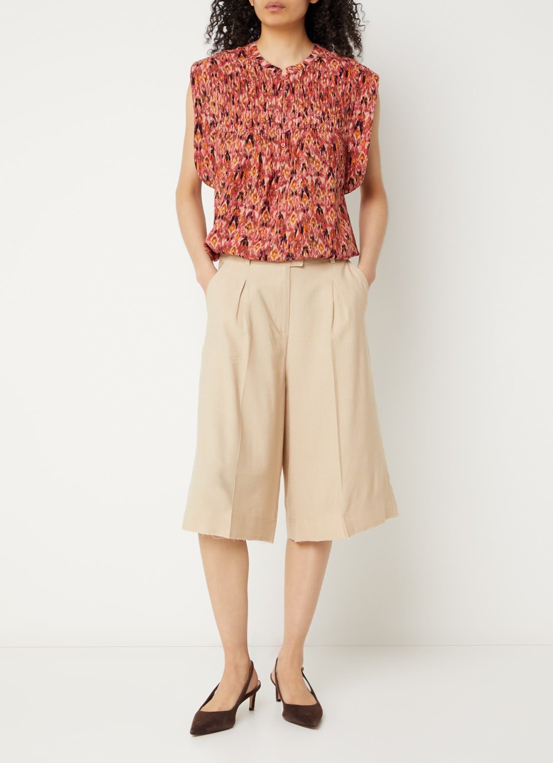 Aaiko Sandra top met print en ronde hals - voorkant 3 cranberryrood