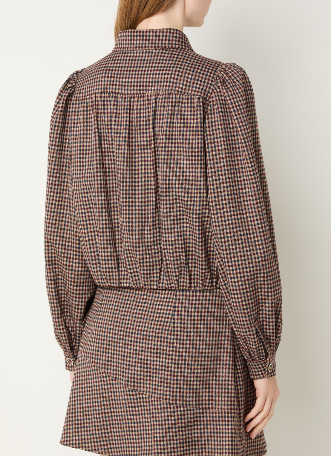 Aaiko Sandy cropped jack met ruitdessin en pofmouw - achterkant lichtbruin