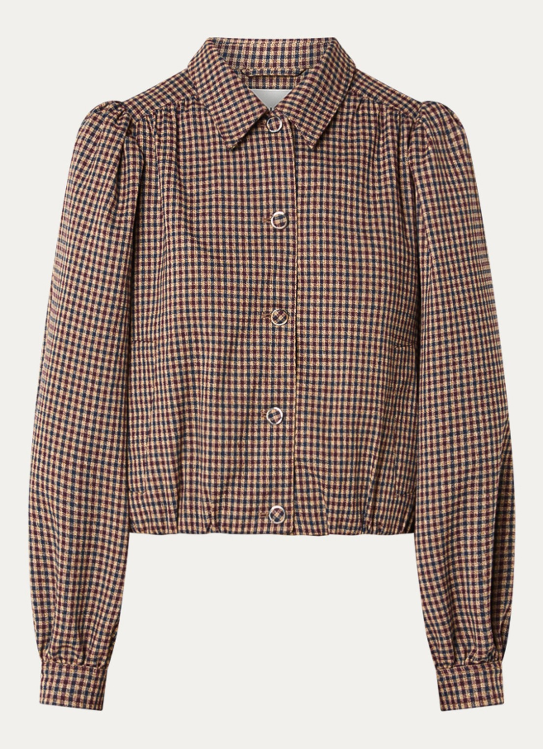 Aaiko Sandy cropped jack met ruitdessin en pofmouw - voorkant 2 lichtbruin