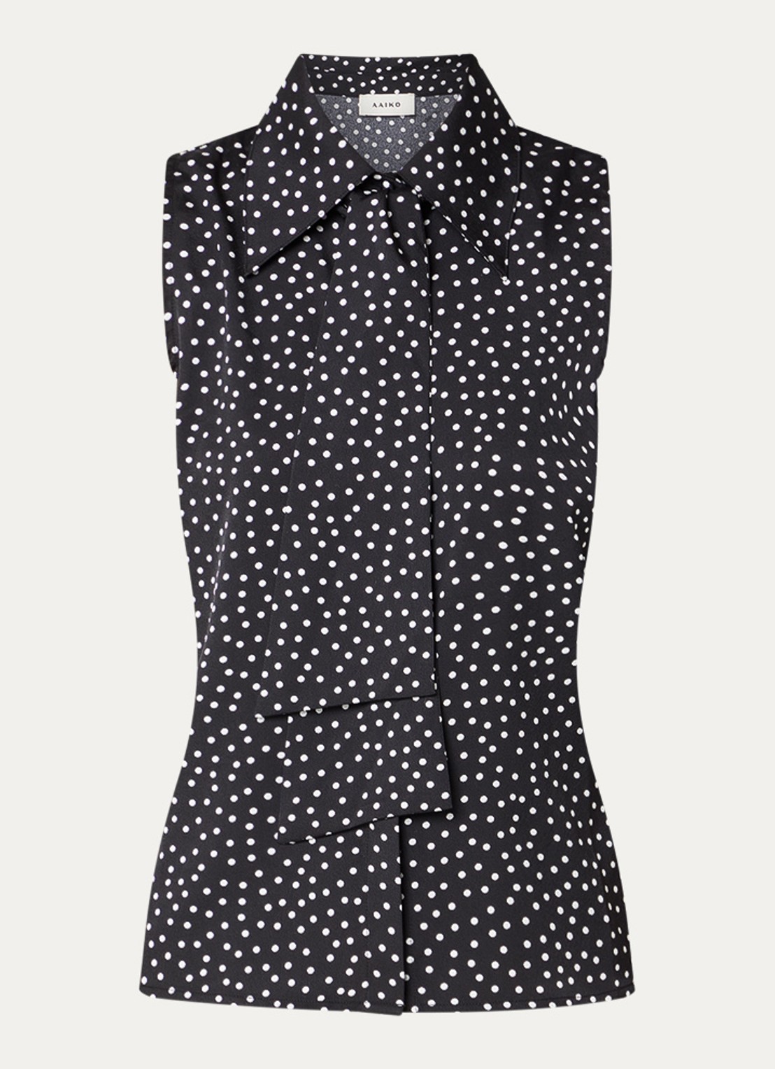 Aaiko Saran blouse met stippenprint en strikkraag - voorkant zwart