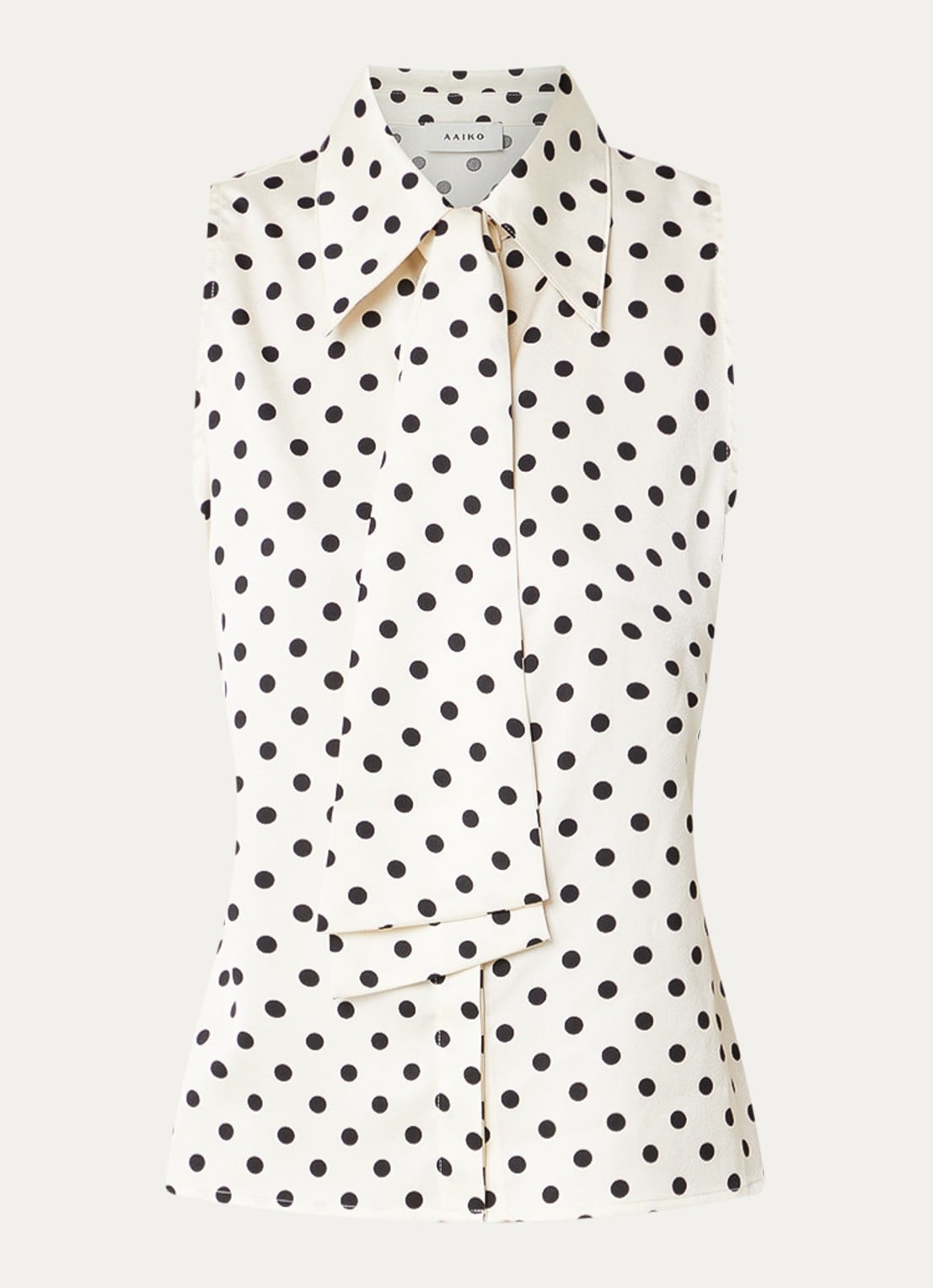 Aaiko Saran blouse met stippenprint en strikkraag - voorkant khaki