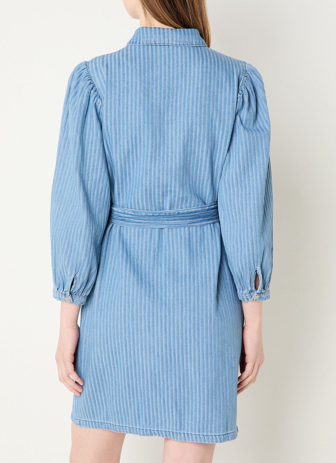 Aaiko Semira mini jurk met ceintuur en streepprint - achterkant 2 indigo