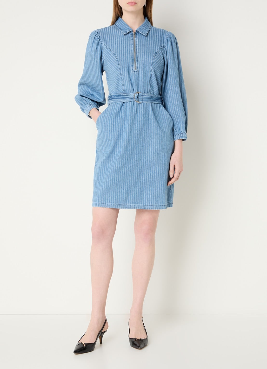 Aaiko Semira mini jurk met ceintuur en streepprint - voorkant 4 indigo
