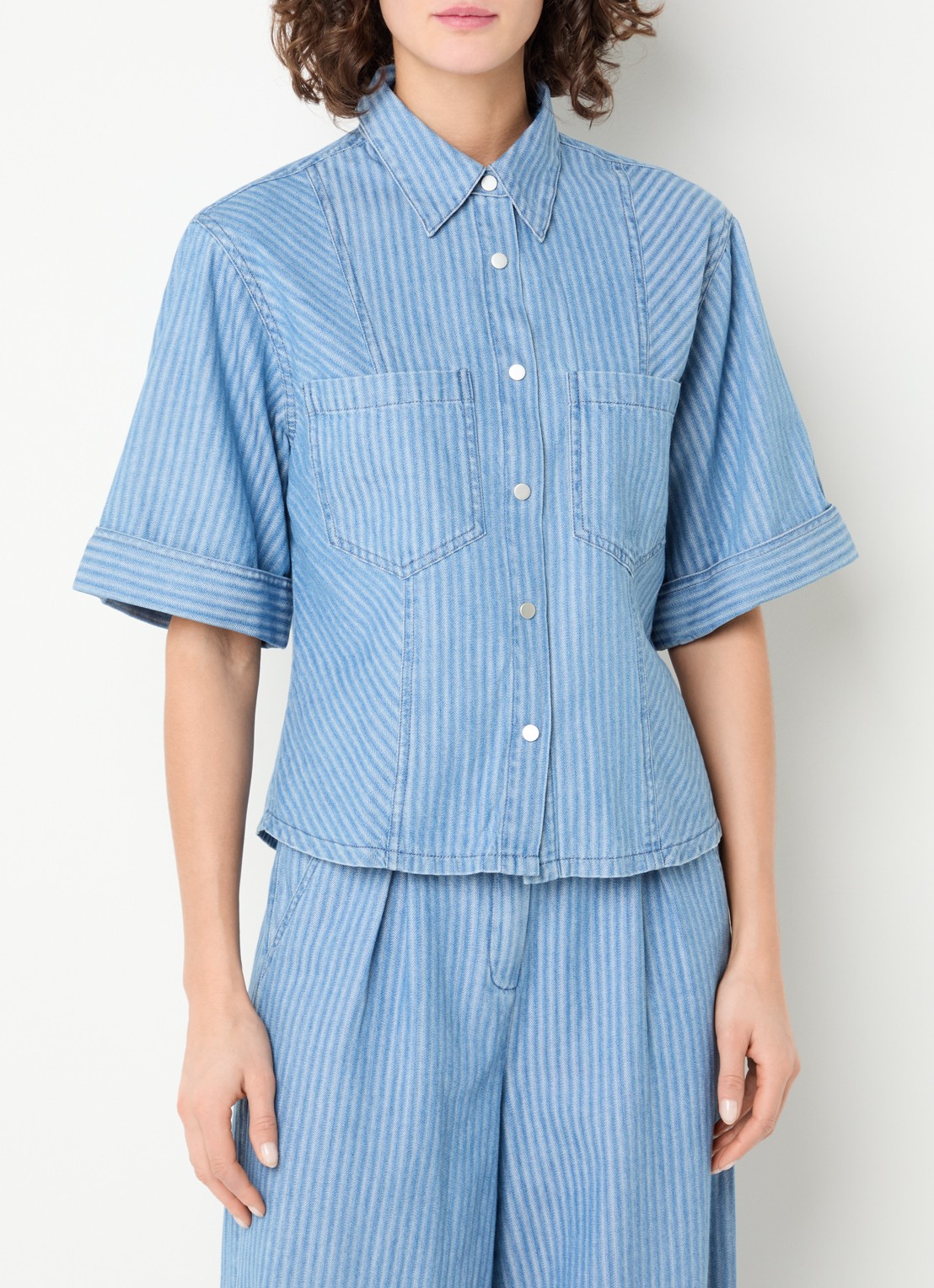 Aaiko Serene blouse van denim met borstzakken - detail 4 indigo