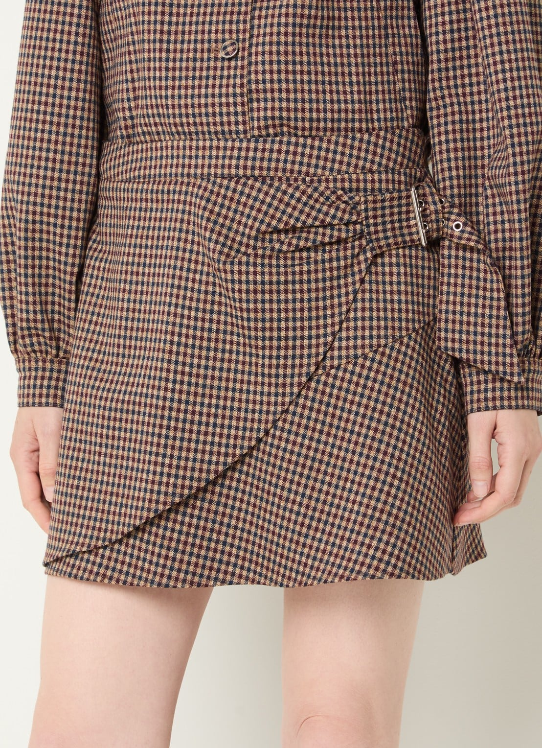 Aaiko Soie minirok met ruitdessin en gespdetail - detail bordeauxrood