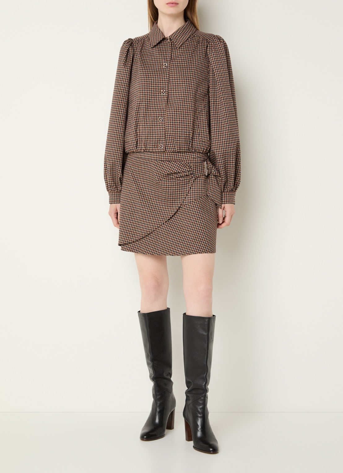 Aaiko Soie minirok met ruitdessin en gespdetail - voorkant 3 bordeauxrood