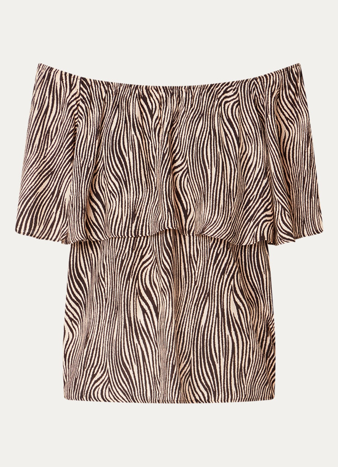 Aaiko Tiana off shoulder top met print - voorkant 3 hazelnootbruin