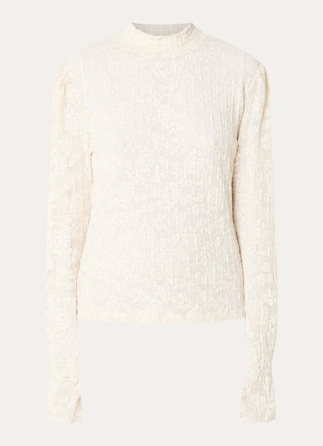 Aaiko Tory Plisse top met opengewerkt dessin - voorkant 2 creme
