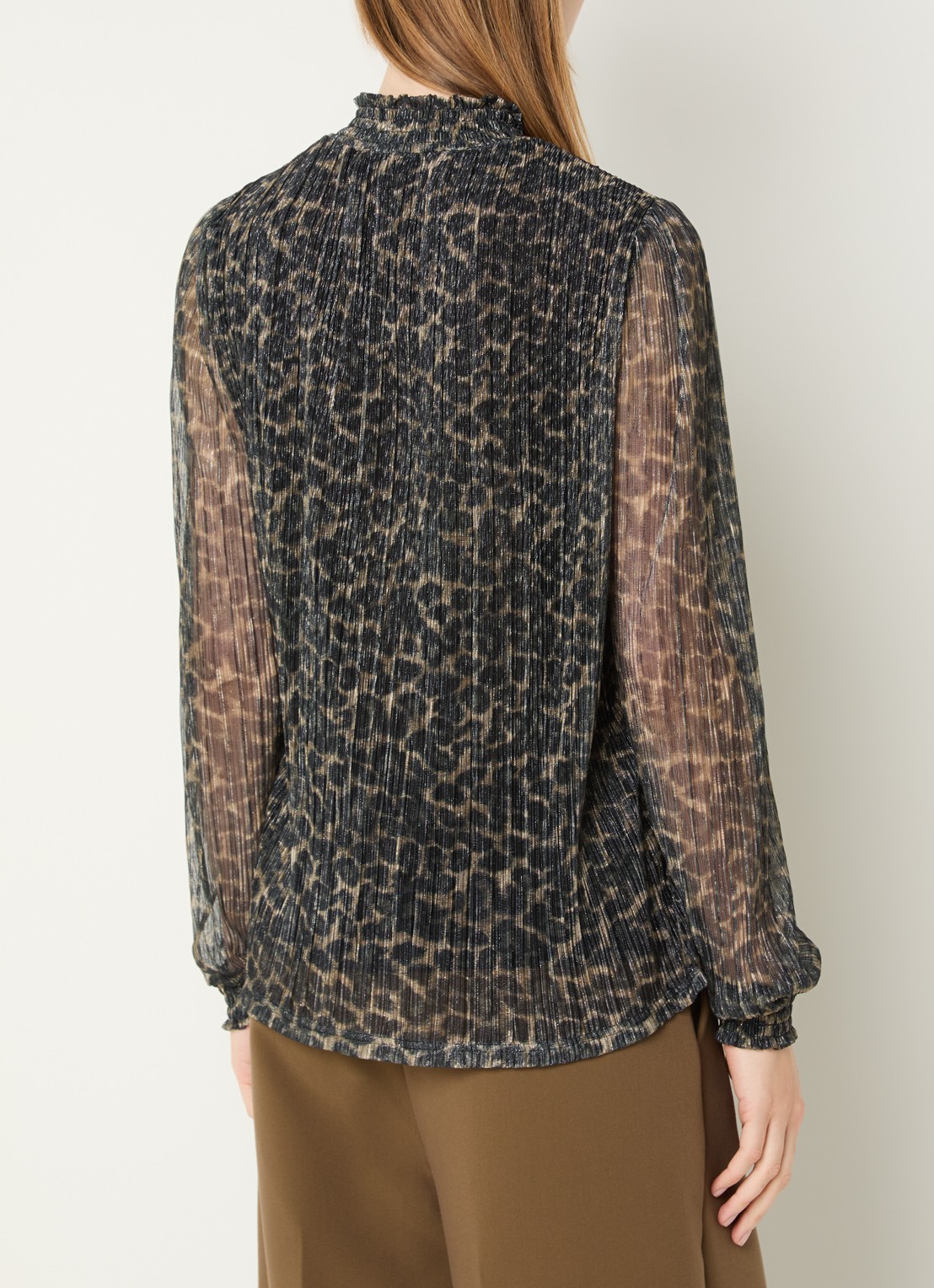 Aaiko Tory semi-transparante top met panterprint en lurex - achterkant groen