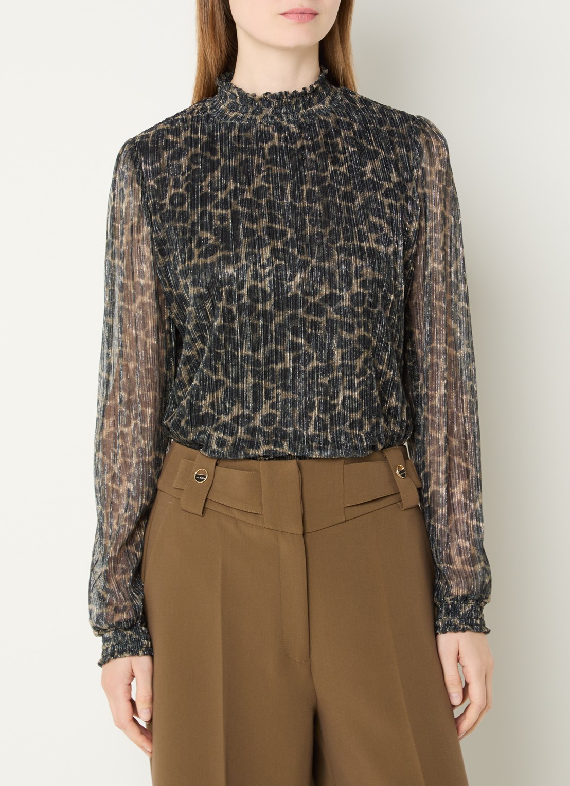 Aaiko Tory semi-transparante top met panterprint en lurex - detail 4 groen