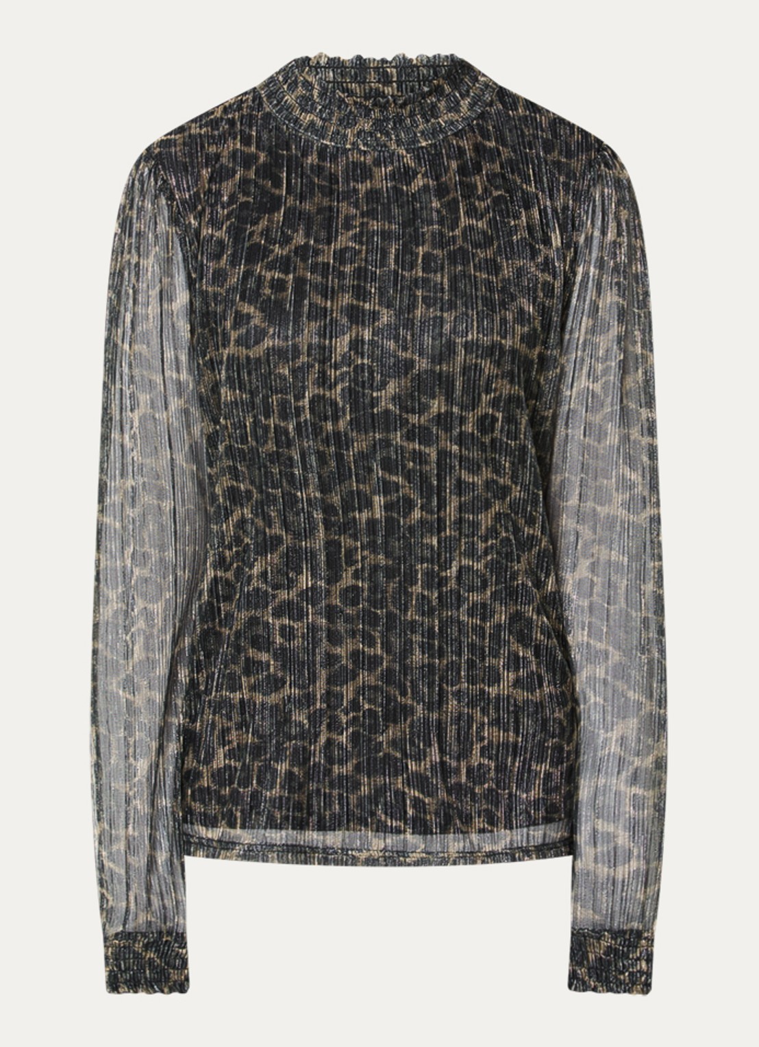 Aaiko Tory semi-transparante top met panterprint en lurex - voorkant 2 groen