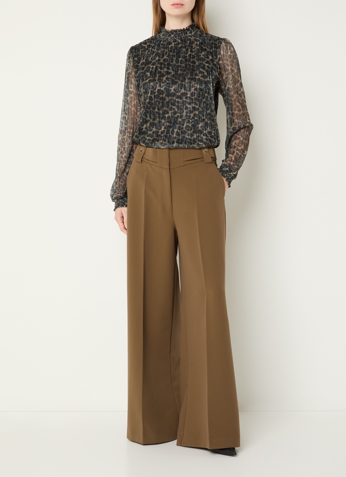 Aaiko Tory semi-transparante top met panterprint en lurex - voorkant 3 groen