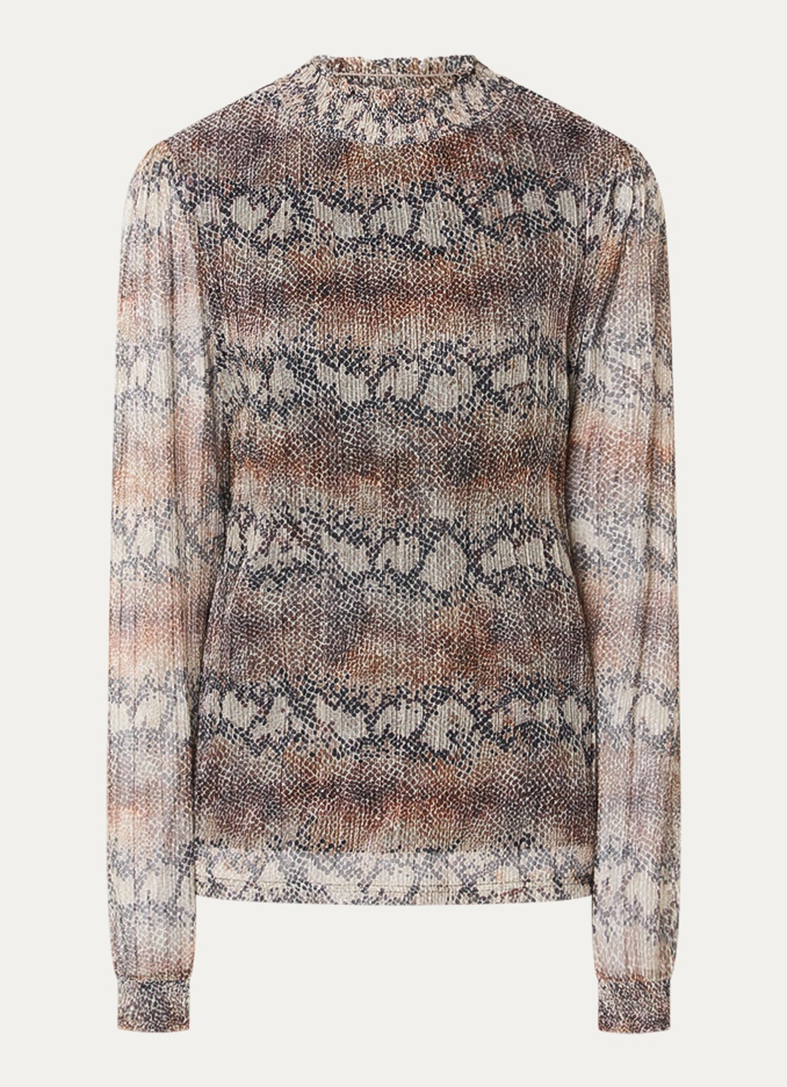 Aaiko Tory semi-transparante top met slangenprint - voorkant 3 lichtbruin