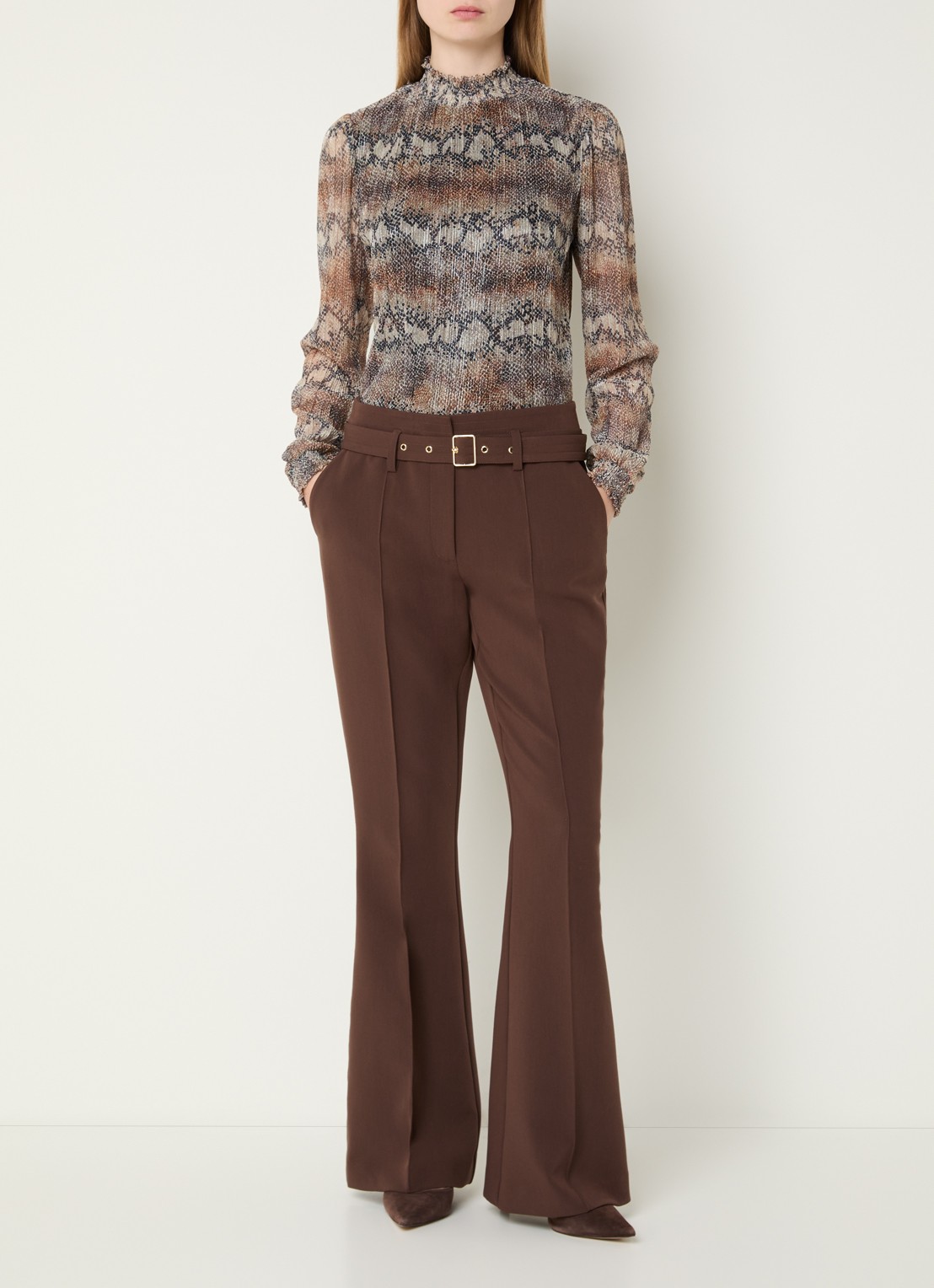 Aaiko Tory semi-transparante top met slangenprint - voorkant 4 lichtbruin