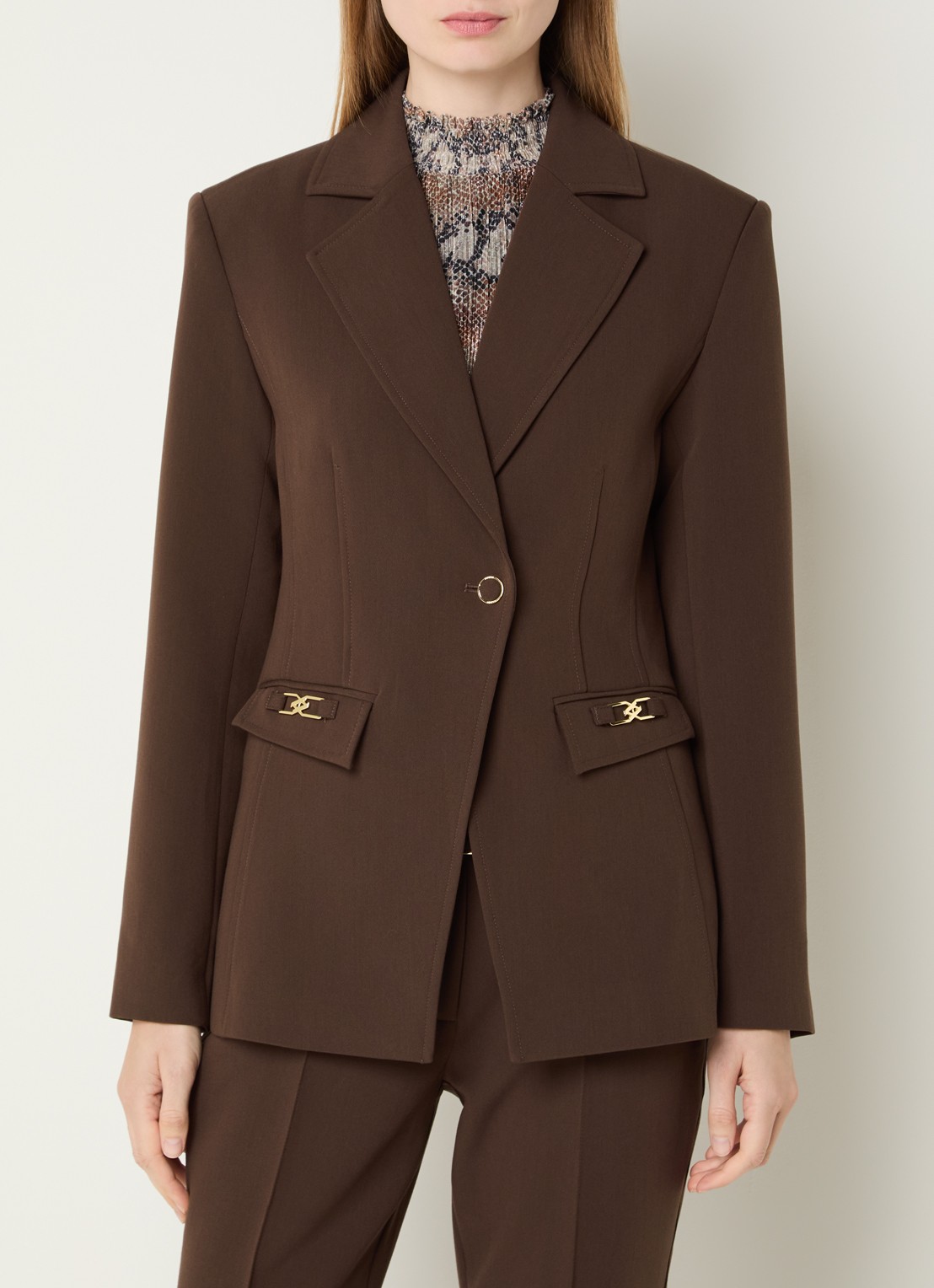 Aaiko Toulon single-breasted blazer met schoudervulling - detail 2 bruin