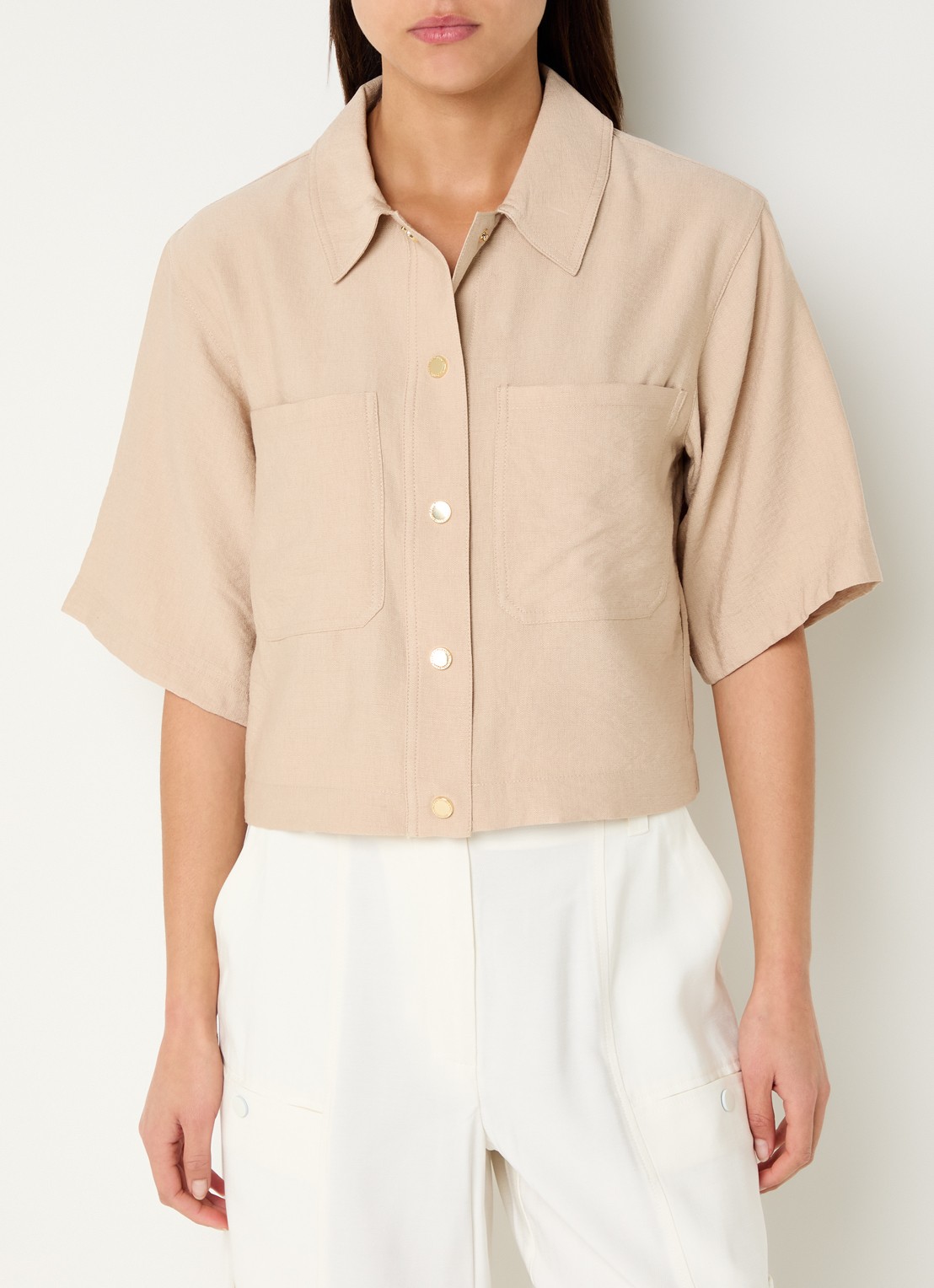 Aaiko Vanessa blouse met borstzakken  - detail zand