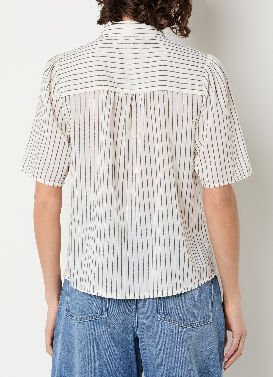 Aaiko Veronne tuniek met sjaalkraag en streepprint - achterkant beige