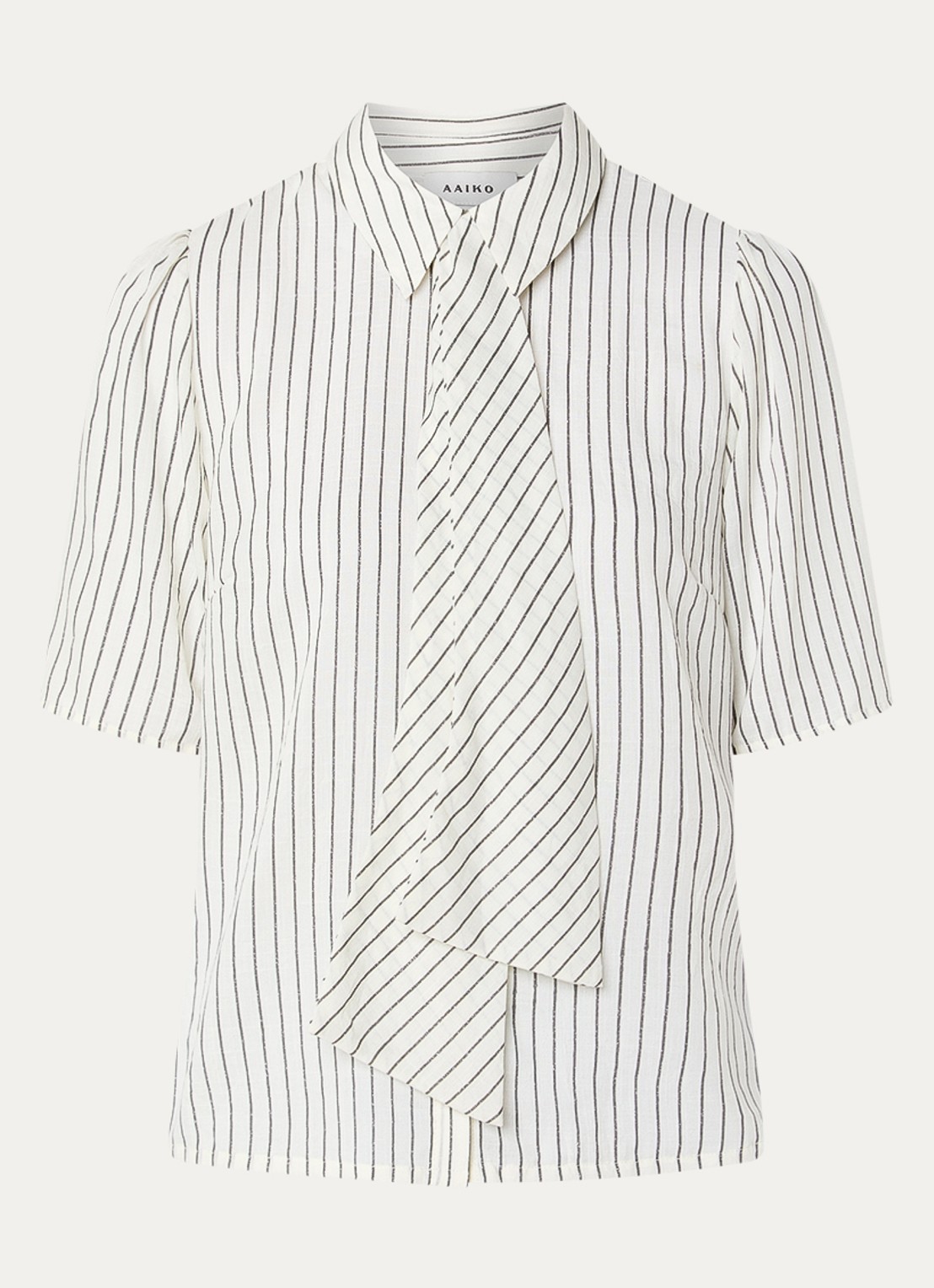 Aaiko Veronne tuniek met sjaalkraag en streepprint - voorkant 3 beige