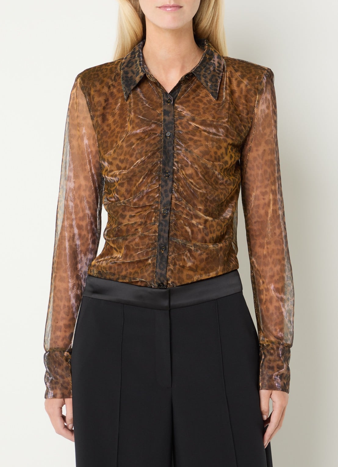 Aaiko Vigo semi-transparante top met panterprint - detail 2 goud