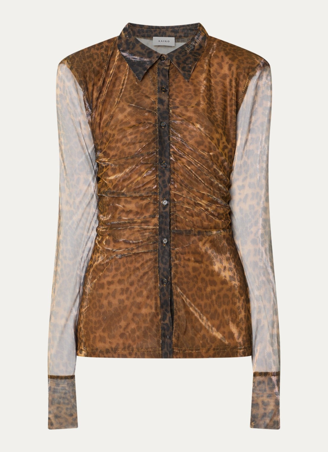 Aaiko Vigo semi-transparante top met panterprint - voorkant 3 goud