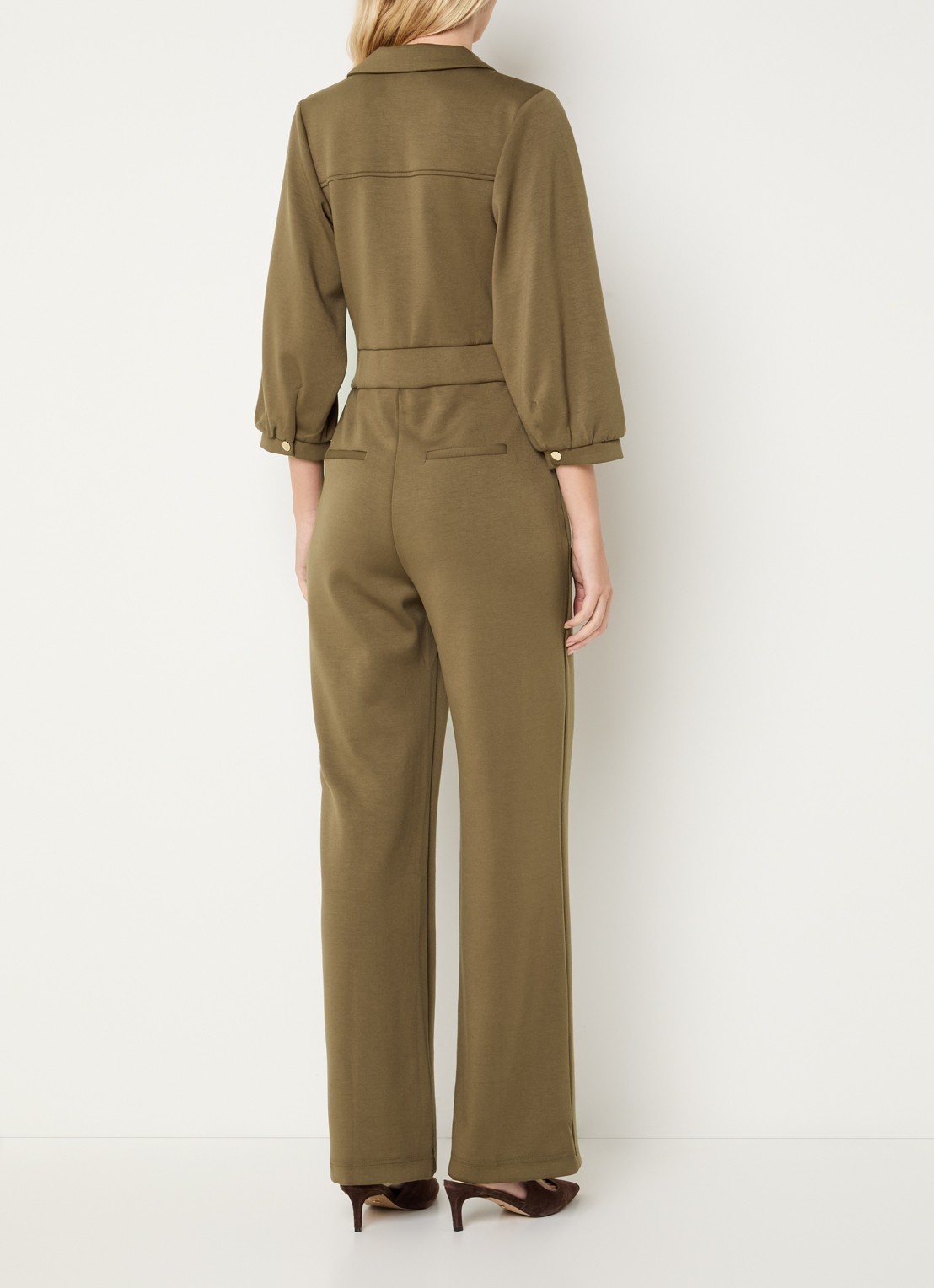 Aaiko Vion jumpsuit met steekzakken - achterkant 4 mosgroen
