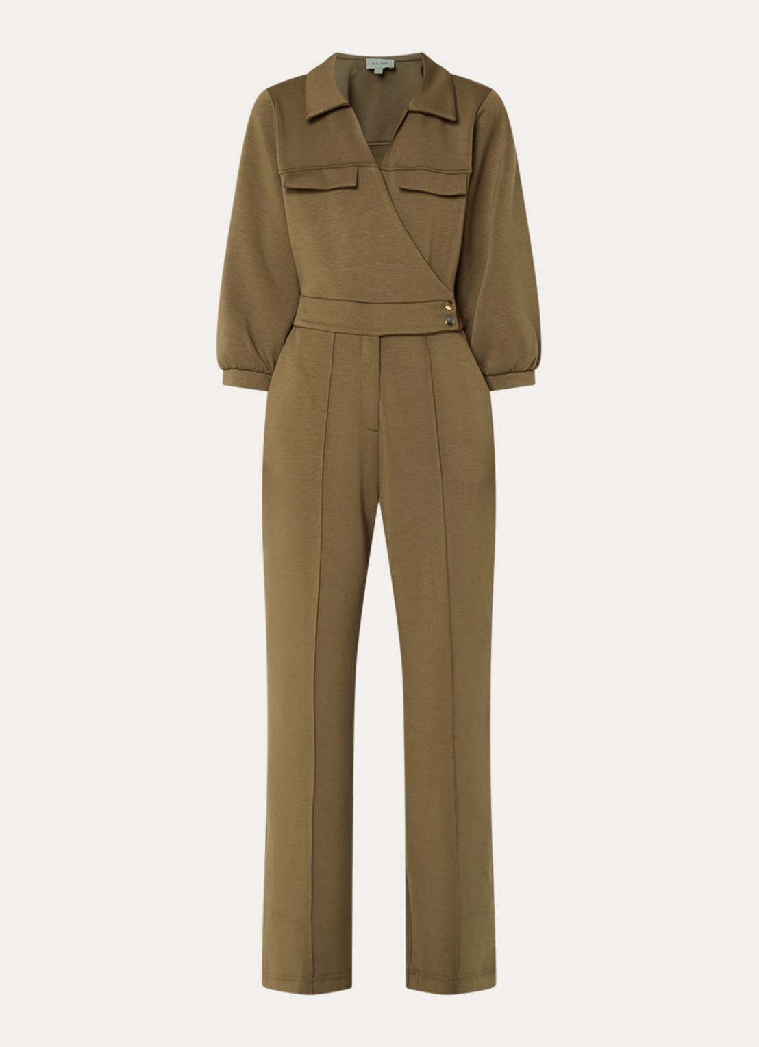 Aaiko Vion jumpsuit met steekzakken - voorkant 2 mosgroen