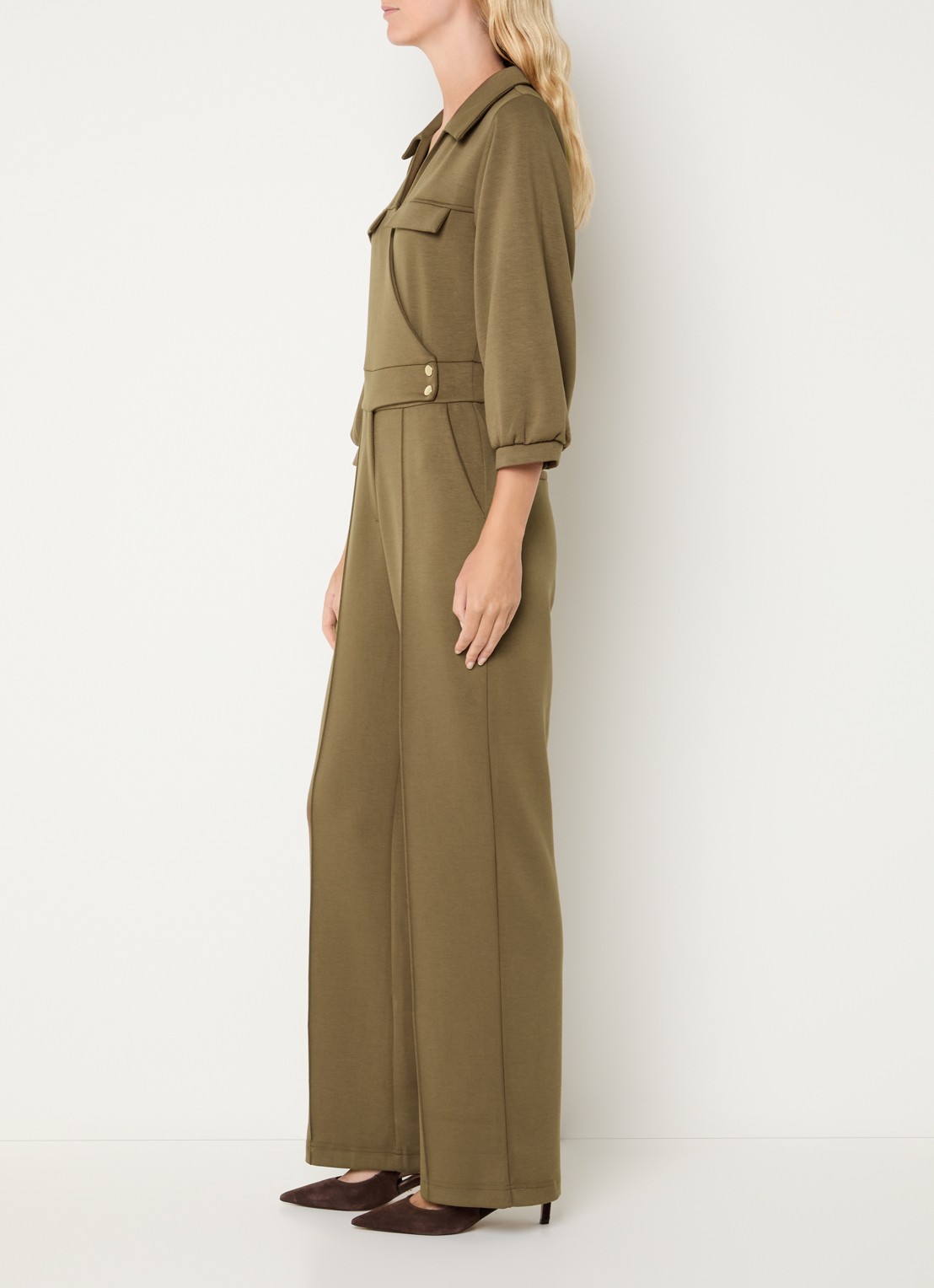 Aaiko Vion jumpsuit met steekzakken - voorkant 3 mosgroen