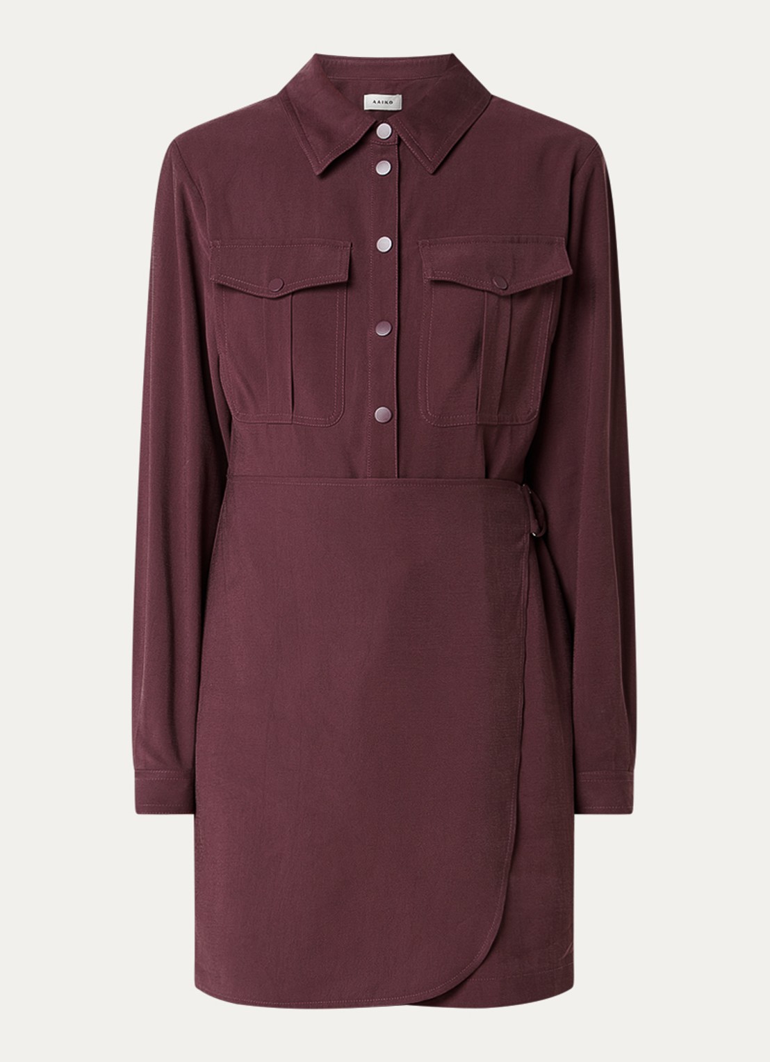 Aaiko Yven mini tuniekjurk met borstzakken - voorkant aubergine