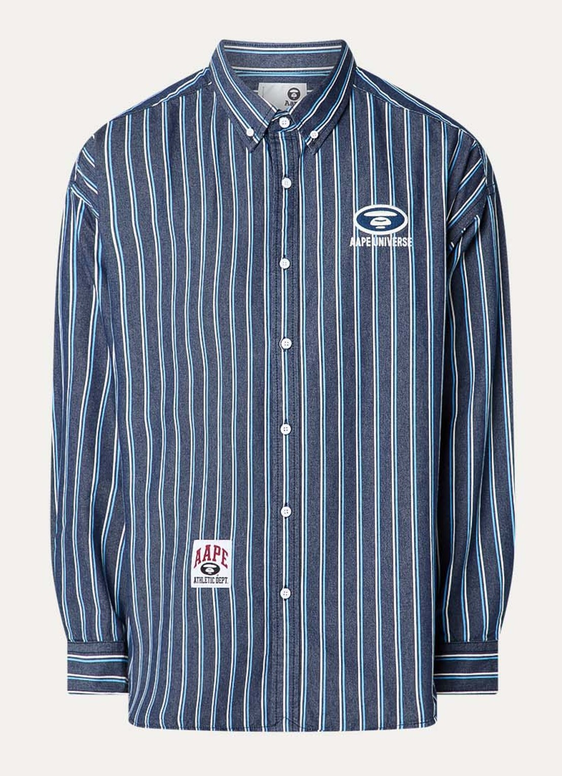Aape Main regular fit overhemd met streepprint - voorkant indigo