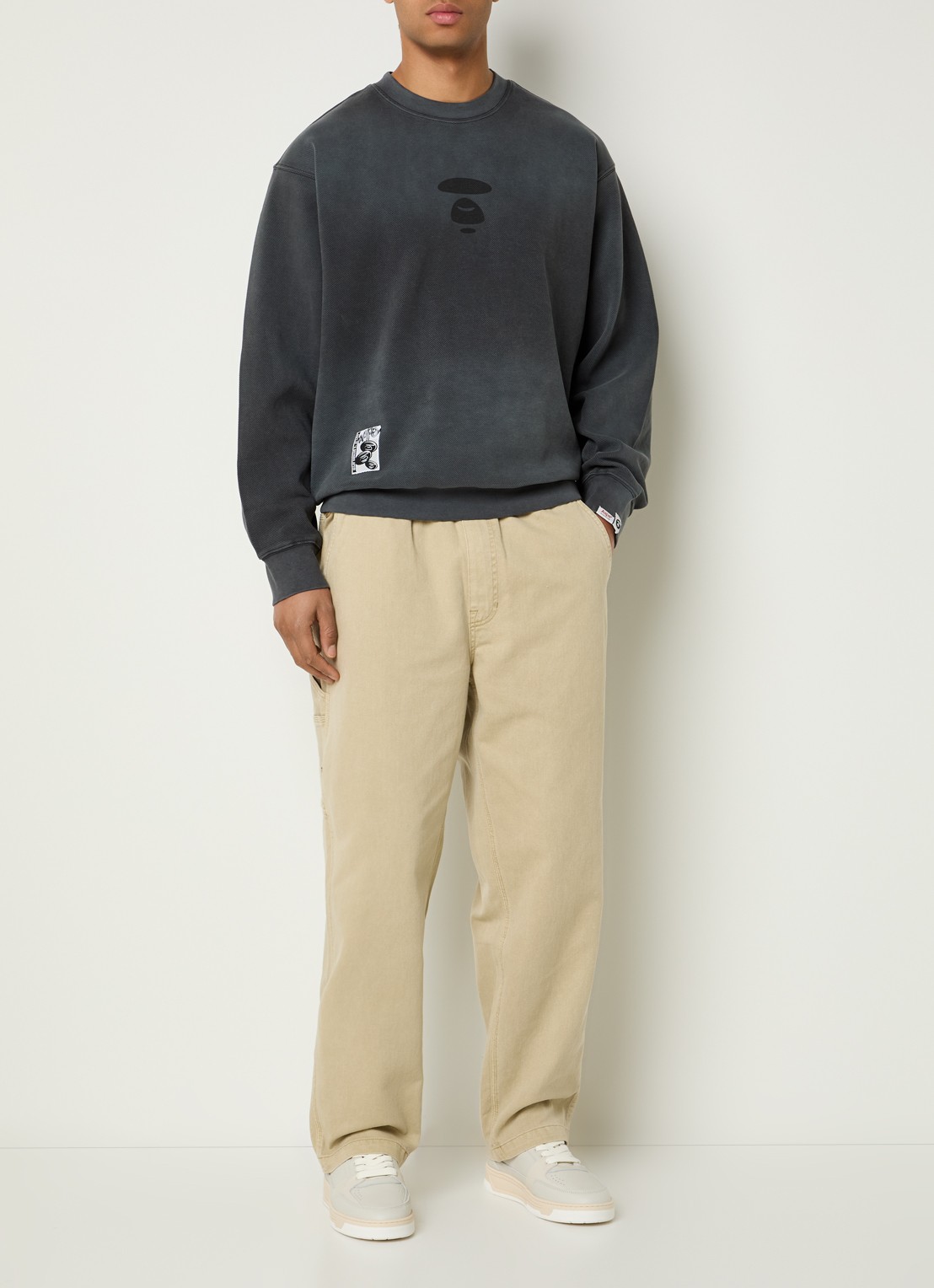 Aape Sweater met logo- en backprint - voorkant 4 donkergrijs
