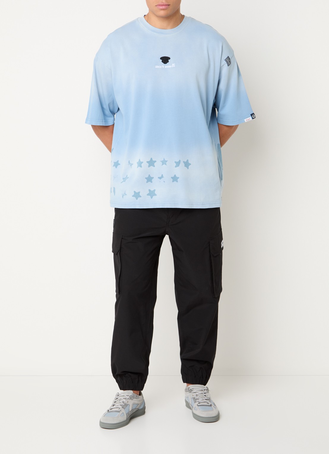 Aape T-shirt met logo- en backprint - voorkant 4 lichtblauw