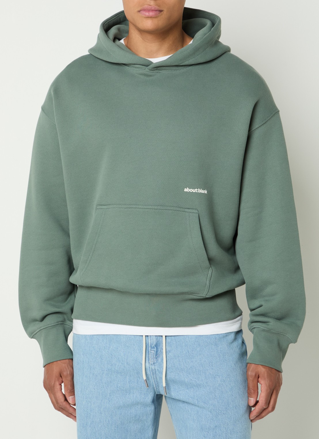 about:blank Box hoodie met logo- en backprint - achterkant lichtgroen