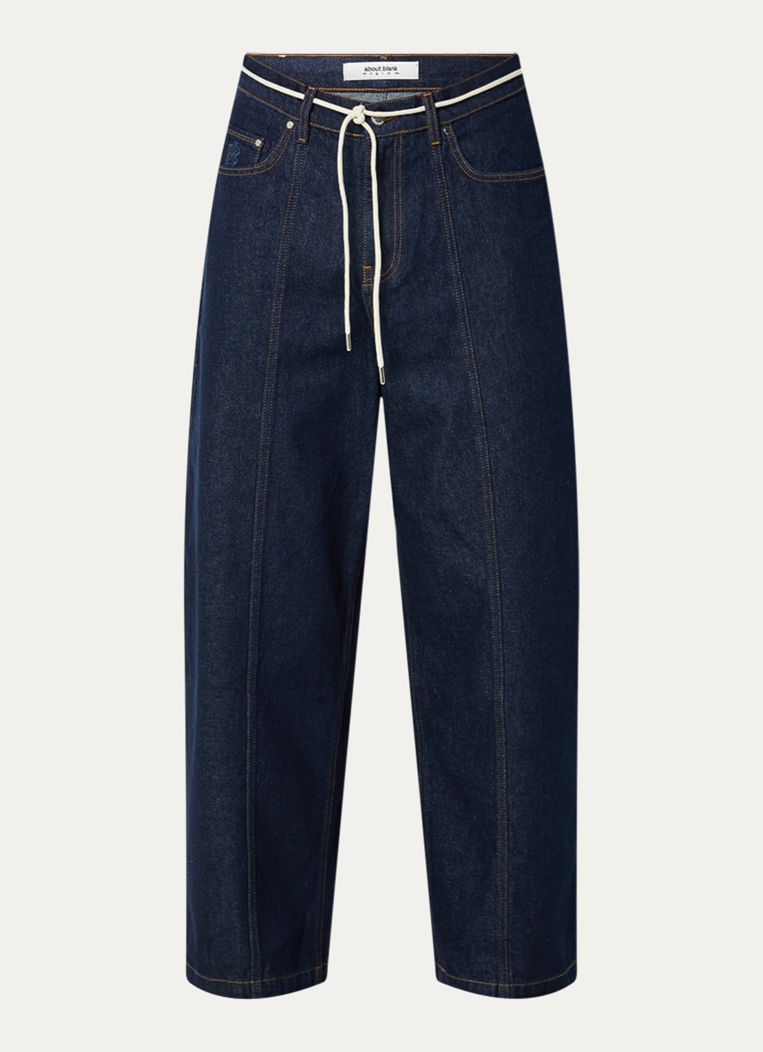 about:blank Loose fit jeans met strikceintuur en donkere wassing - voorkant indigo