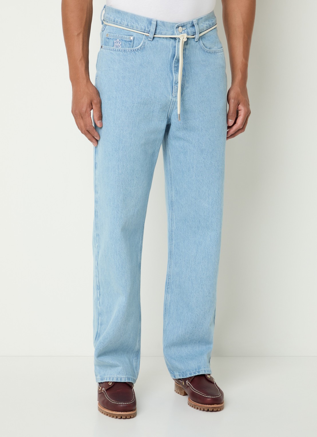about:blank Loose fit jeans met strikceintuur en lichte wassing - detail indigo