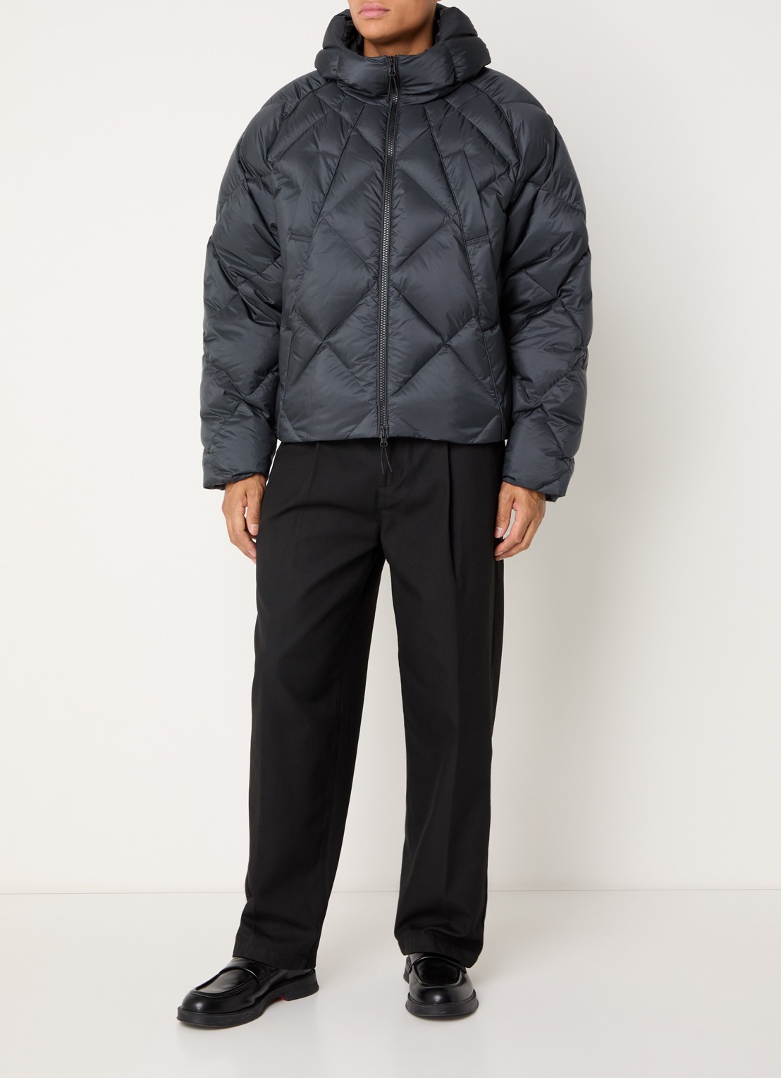 about:blank Puffer jack met donsvulling en quilt patroon - voorkant 3 antraciet