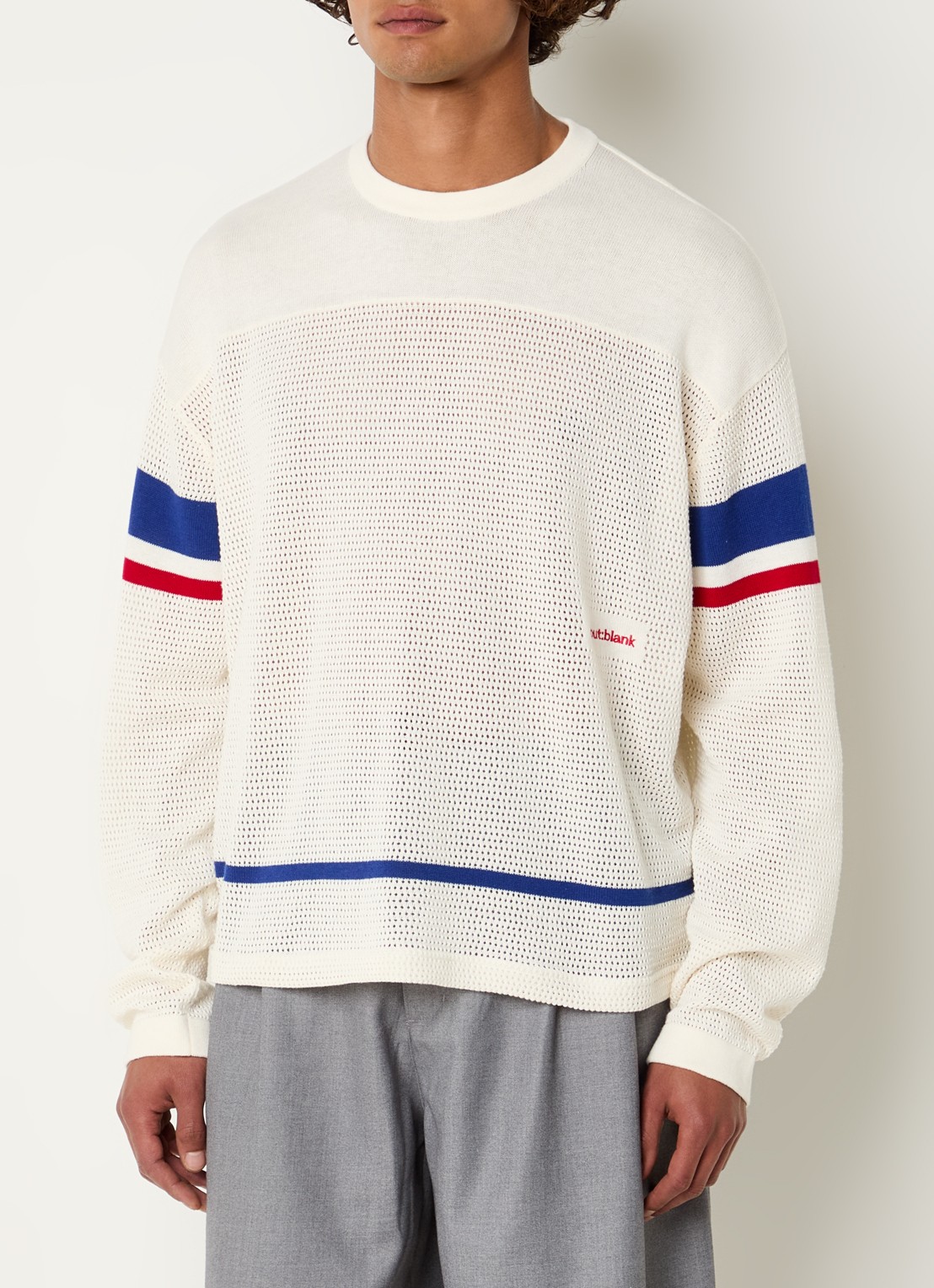 about:blank Pullover met streepprint en opengewerkt dessin  - achterkant 3 gebroken wit