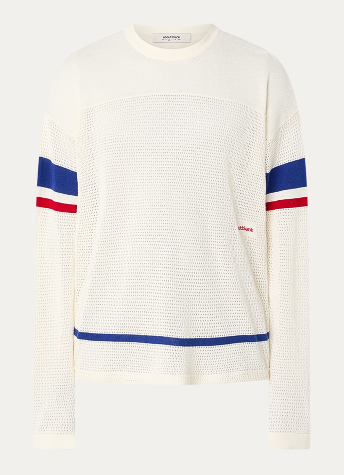 about:blank Pullover met streepprint en opengewerkt dessin  - voorkant gebroken wit