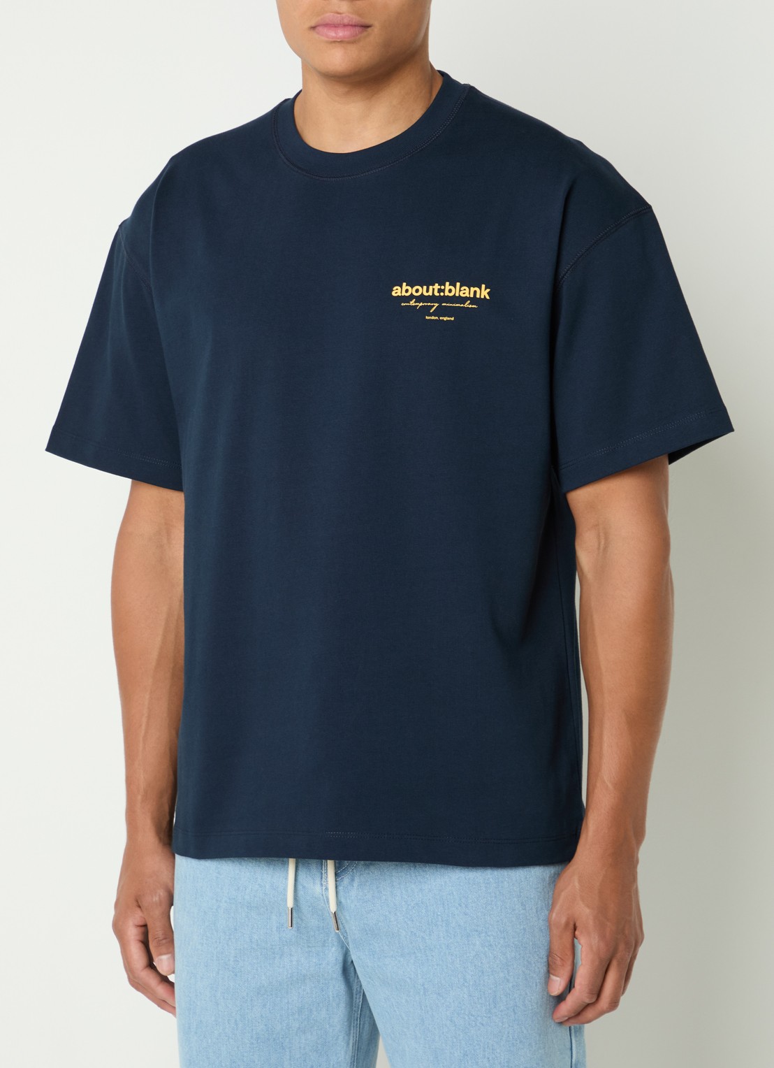 about:blank Reverse T-shirt met logo- en backprint - achterkant donkerblauw