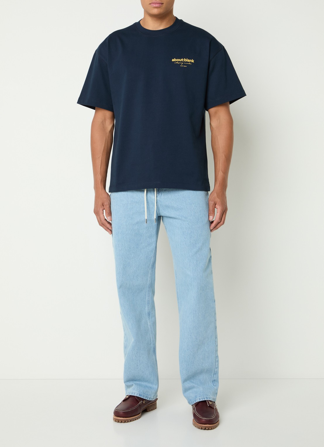 about:blank Reverse T-shirt met logo- en backprint - voorkant 3 donkerblauw